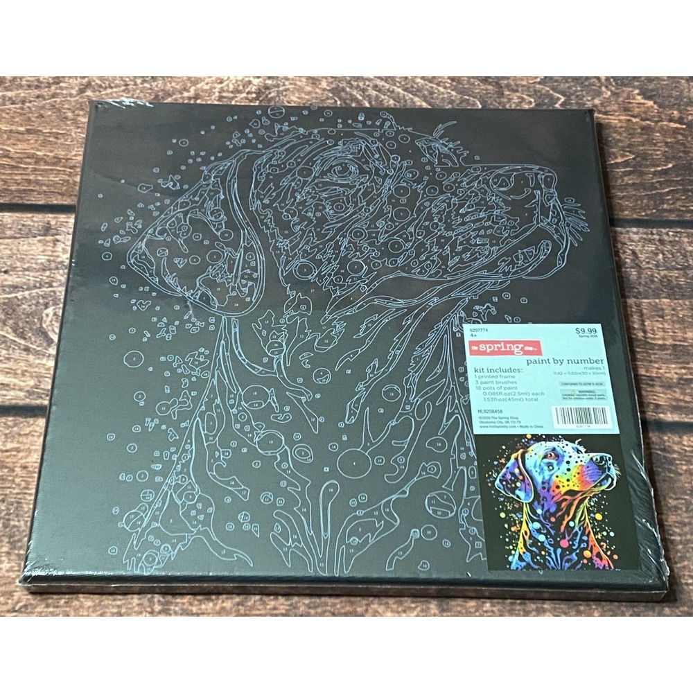 Colorful Dalmatian on Black Canvas Paint by Number Kit Hobby Lobby New